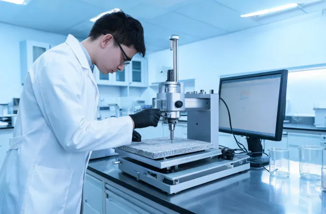 Lab testing abrasion resistance on stone surface