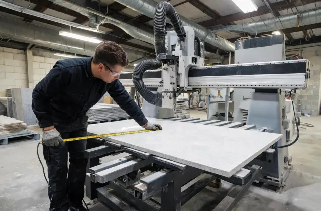 Fabricator measuring Cosentino quartz slab