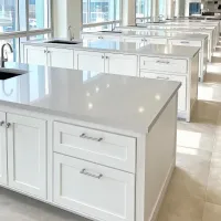 Multi-family kitchen quartz islands